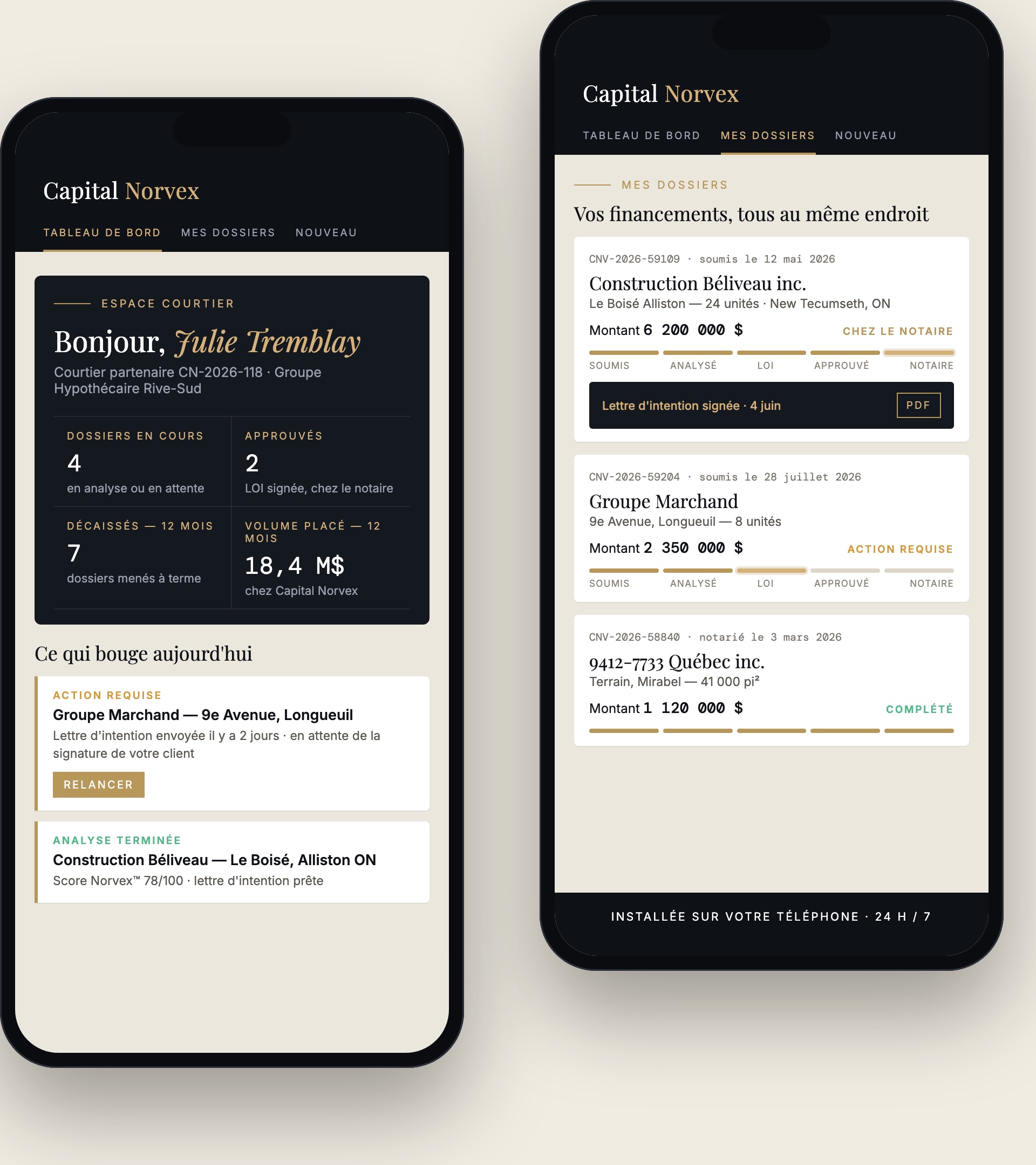 Votre Espace Courtier sur téléphone : tableau de bord et liste de vos dossiers